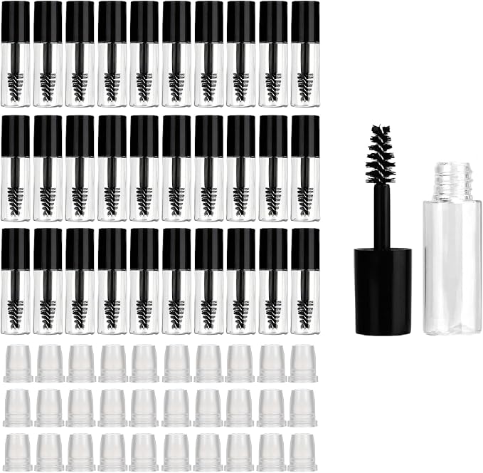 Chedin 30Pcs Empty Mascara Tube and Wand,3ml Mini Eyelash Cream Bottles with Brush Inserts,Small Sample Size Eyelash Care Packing Tube Container for Castor Oil,Home and Travel (Black)