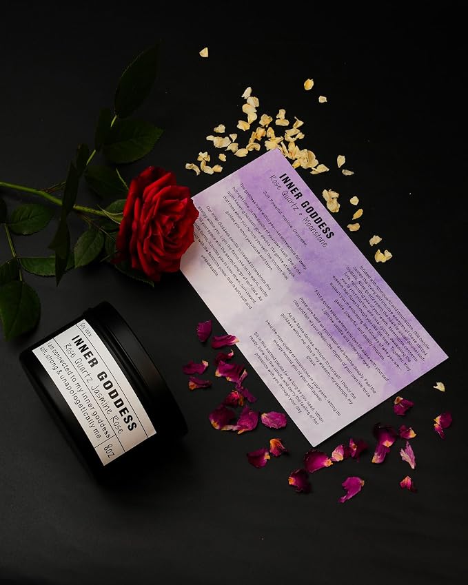 Inner Goddess, Candle Gift with Rose Quartz Crystal Floral Scented, Soy Wax Candle for Self-Care and Feminine Energy.