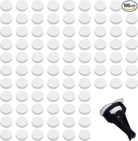 100 PCS Air Filter Scent Pads, Essential Oil Pads Unscented White Custom Scent Replacement Pad, 17mm Universal Essential Oil Perfumes Refill Tablets for Car Air Freshener Vent Clips Car Diffusers