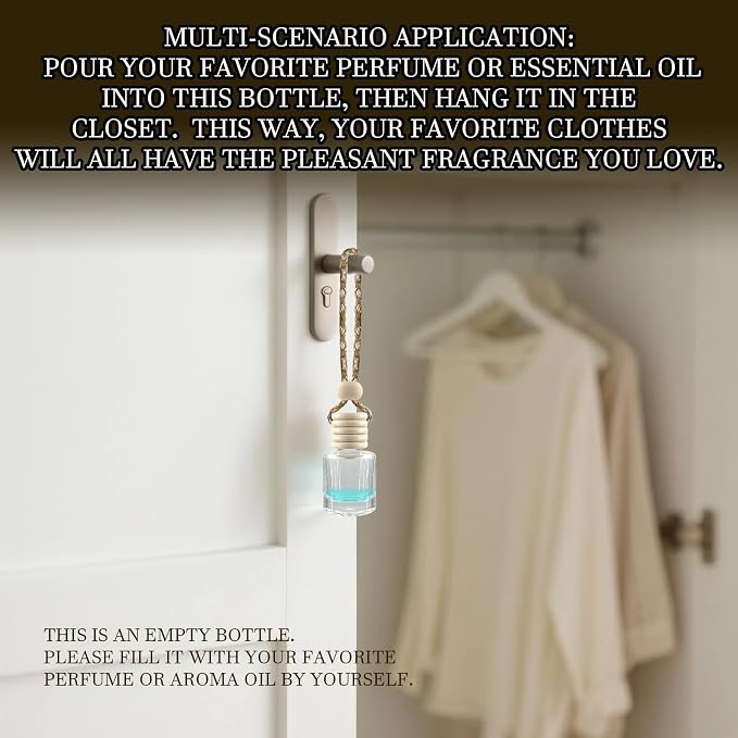4Pcs Hanging Car Air Freshener, Empty Glass Perfume Bottle Pendant with Wooden Cap, Refillable Drift Freshener Diffuser for Essential Oils - Car Accessories for Women Men-Cylindrical