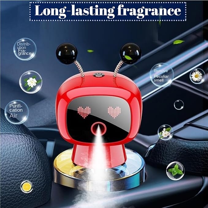 Robot Intelligent Aromatherapy Machine, Smart Cute Robot Car Air Freshener - Fine Spray/Fillable/Four-Gear Adjustment/Vibration Sensing/On-Off/Large Capacity Long-Lasting Fragrance/Red-V2(Hilton)