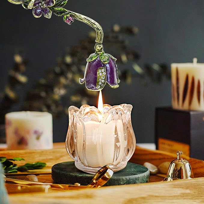 Candle Snuffer, Decorative Candle Extinguisher Snuffer with Long Handle, Vintage Metal Candle Tool for Putting Out Candle Flame Safely (Purple)