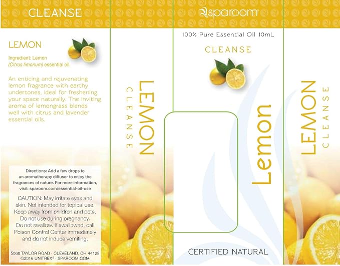 SpaRoom Aromatherapy 100% Pure Essential Oils for Diffusers and Air Freshners, Cleanse Lemon, 10 mL