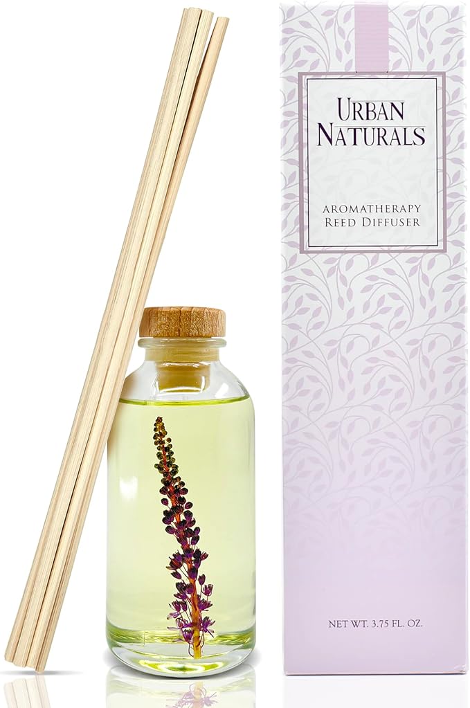 Urban Naturals Lilac Blossoms Reed Diffuser Set | Made with Essential Oils & Real Botanicals | Lily of The Valley, Violets & Lilac | Made in the USA