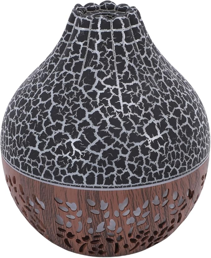 Cryfokt Essential Oil Diffuser, Auto Shut Off 7 Color LED Lights Aromatherapy Diffuser, USB Humidifier with Quiet Operation for Home Office Bedroom Yoga (Black Crack Dark Wood Grain)