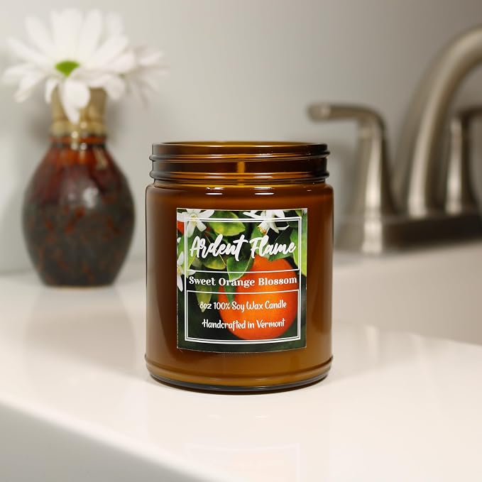 Candles | Sweet Orange Blossom | 100% Natural Soy Wax Candle for Home Decor | Highly Scented | Premium Fragrance | Handmade in Vermont, USA | 8 oz | Long Lasting | Gift for Women and Men
