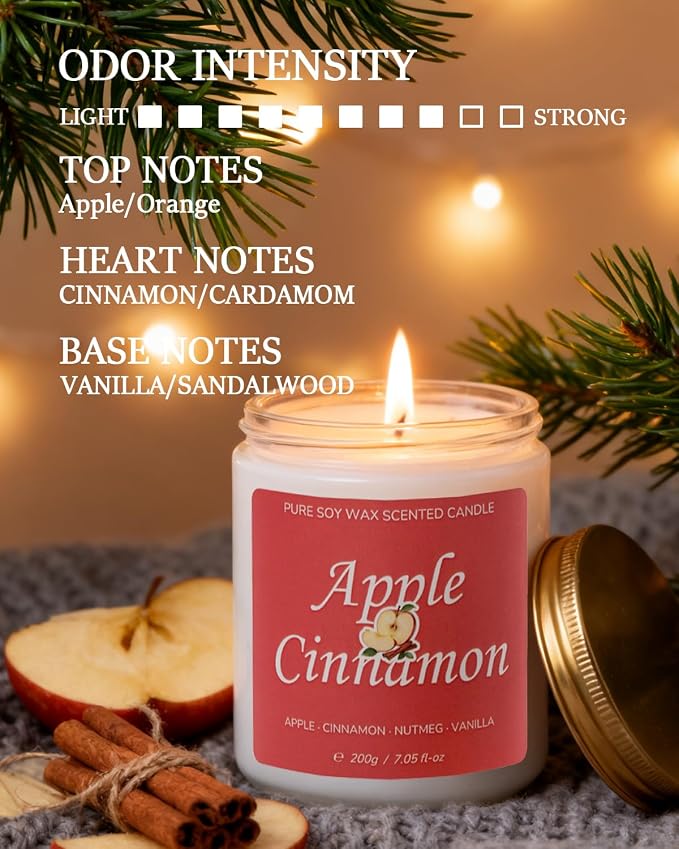 Aroma Gift for Women, Scented Candle for Home, Apple Cinnamon 7.05 oz Soy Wax 40 Hour Burn Time, Long Lasting Jar Candle, Gifts for Christmas, Halloween, Mother's Day, Aromatherapy Candle
