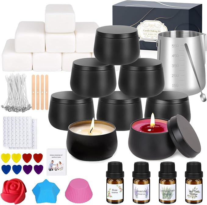 Candle Making Kit for Adults - DIY Scented Candles Making Supplies with Soy Wax,Wax Melter, Essential Oils, Color Dyes, Wicks Sticker, Candle Tins - Full Candle Making Set - Perfect Home Decoration