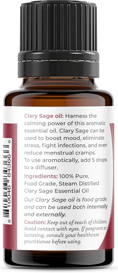 Viva Doria Clary Sage Essential Oil, 100% Pure, Natural Clary Sage Essential Oil, Undiluted, for Aromatherapy | Food Grade, 15 mL (0.5 Fluid Ounce)