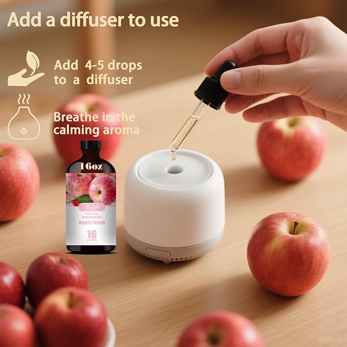 Apple Essential Oil, Apple Oil for Diffuser, Humidifier, DIY Candle, Soap, Fresh Scent, Home, Cleaning, Gift Ready,Apple Fragrance Oil - MLYNKL Essential Oils (16.33 fl oz / 490ml)