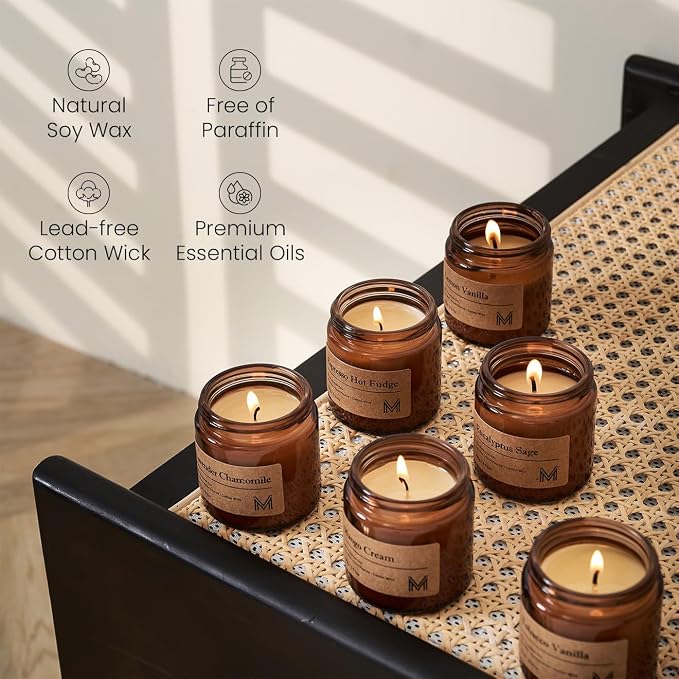 M&SENSE 6 Pack Candle Gift Set, Aromatherapy Scented Candle for Home Fragrance, Natural Soy Wax Candles for Stress Relief, Yoga, Long Lasting Small Jar Candle Gift Set for Birthday Housewarming