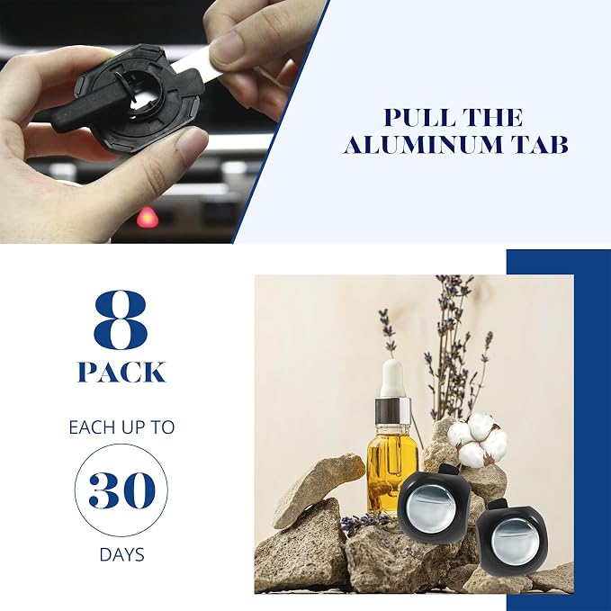 Car Air Freshener Vent Clips, 8 Pack, Provides Long-Lasting Scent, Up to 240 Days, Odor Eliminator (New Car Scent)