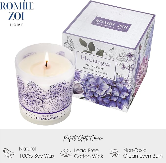 ROMIIE ZOI Scented Candle - Hydrangea - 6oz Aromatherapy Soy Wax Jar Candle for Home, Gifts for Women - 170g