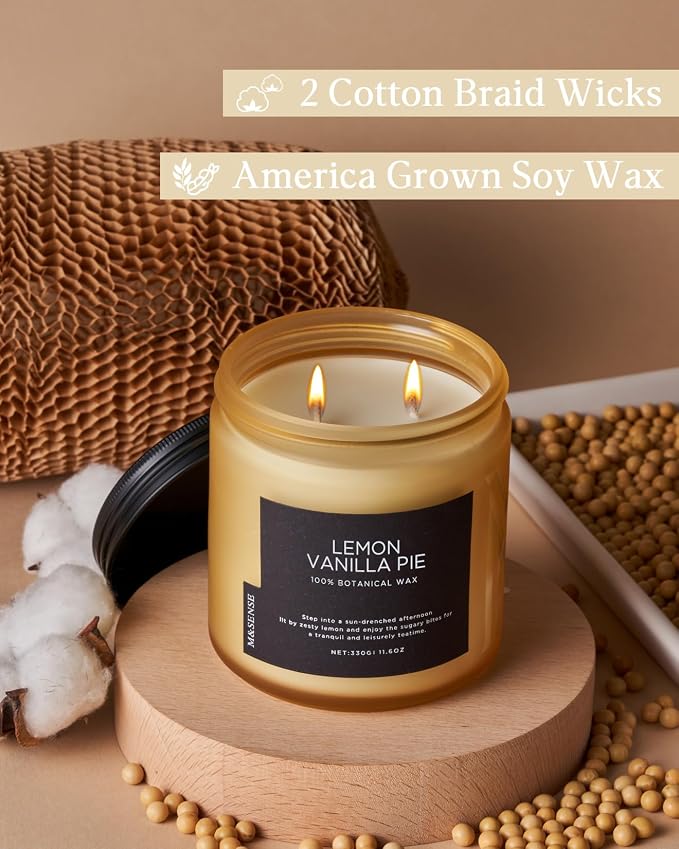 M&SENSE Lemon Vanilla Scented Candles, 11.6oz Natural Soy Wax, 70 Hours Long Lasting Burn, Non-Toxic, Highly Scented Gifts for Bathroom Living Room, Stress Relief Home Fragrance for Men Women
