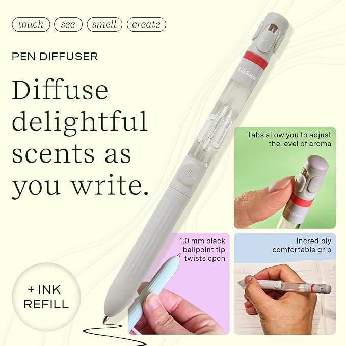 Lifelines Pen Diffuser, Spice Rush - 1mm Black Ballpoint Pen with Scented Essential Oil Blends – Aromatherapy Diffuser & Sensory Immersion Diffuse Aroma As You Write