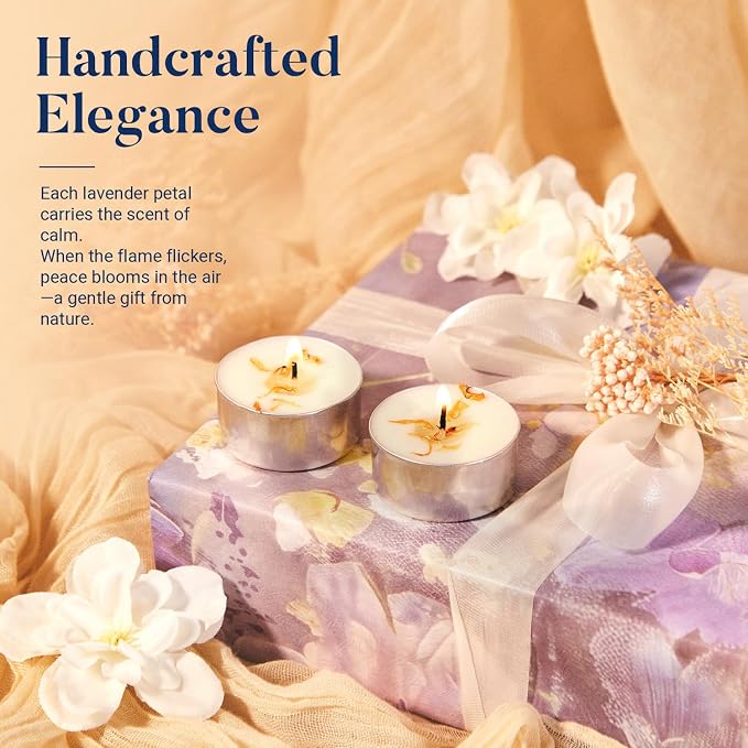 Crenovo 16 Pcs Tea Lights Candles with Dried Vanilla Flowers, Scented Tealight Candles Soy, 6-7 Hours Burning Candles Bulk for Weddings,Small Tea Light for Home, Spa
