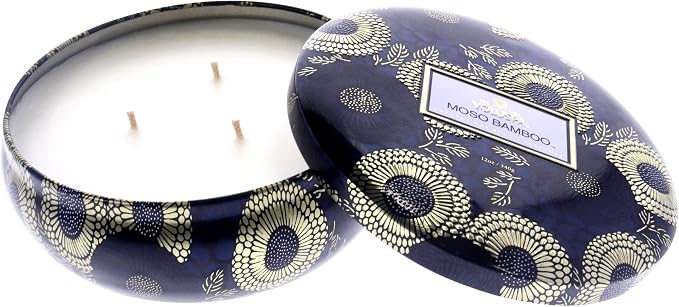 Voluspa Moso Bamboo Candle | 3 Wick Tin | 12 Oz. | 40 Hour Burn Time | Vegan | All Natural Wicks and Coconut Wax for Clean Burning (Pack of 2)