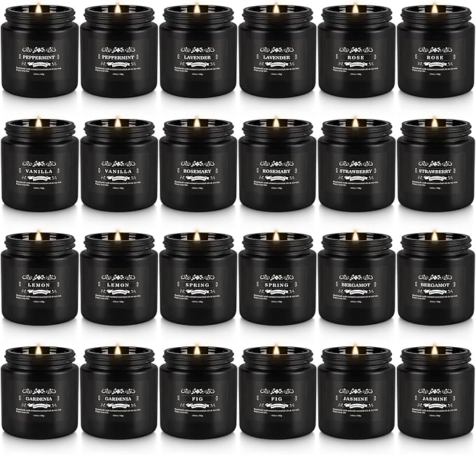 YOROXRG Scented Candles Gifts Set 24 Pack Soy Wax Travel Tin Jar Candles for Home 3.05 OZ for Mom for Christmas, Birthday, Thanksgiving, Mother's Day,Father'Day(Black)