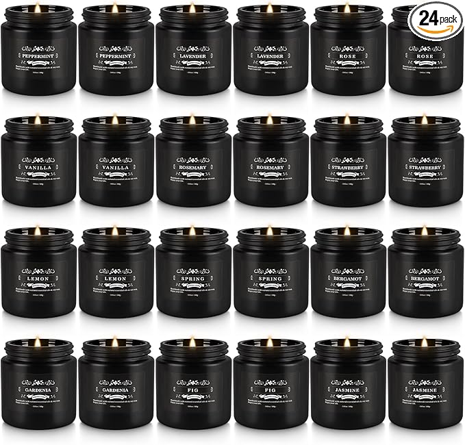 Scented Candle Set 24 Pack,Black, Candle for Home Scented, Odor Eliminating, Stress Relief, Long Lasting Soy Wax Gift Set