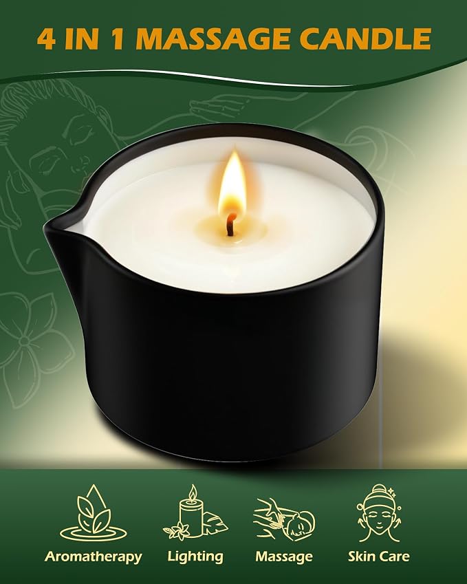 Soybean Wax Warming Massage Oil Candle for Stress Relief and Skin Moisturizing, Couples Massage, Romantic Gift SPA for Home Scented Candle Body Oil - Jasmine Scent 2.35 OZ