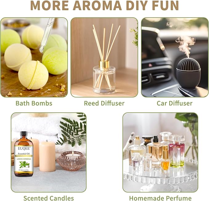 EUQEE Lemon Verbena Essential Oil 118ml - Natural Citrus Scent Oil for Diffuser, Skincare, Morning Rituals & Aromatherapy, Large Bottle with Dropper