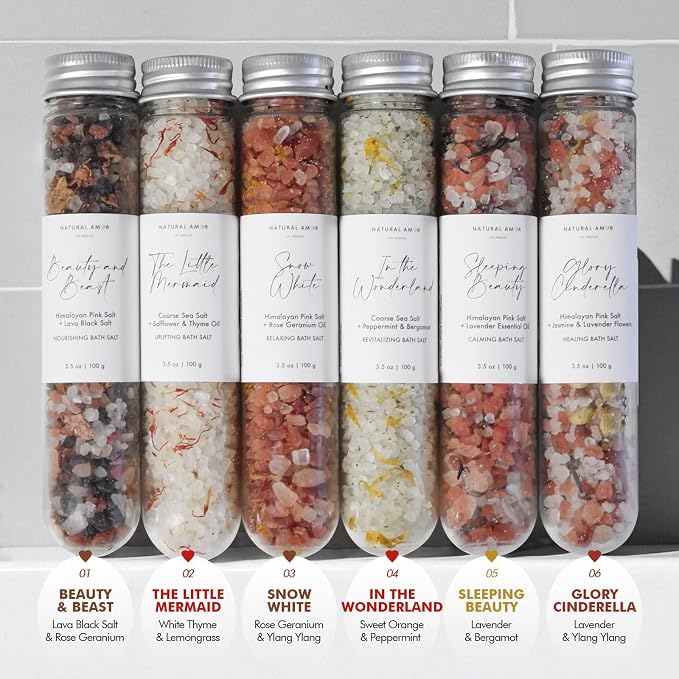 Handmade Bath Salt Gift Set 6 Pack, All Natural, Scented with Essential Oils, Gift for Women