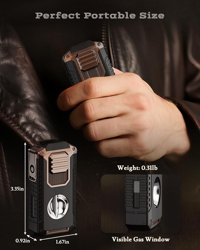 5-in-1 Torch Lighter with Tool, Punch, Holder and Draw Enhancer Tool, Triple Windproof Jet Flame, Refillable Lighters with Accessories, Cool Lighter Gifts for Men, Butane Lighter for Candle, Travel