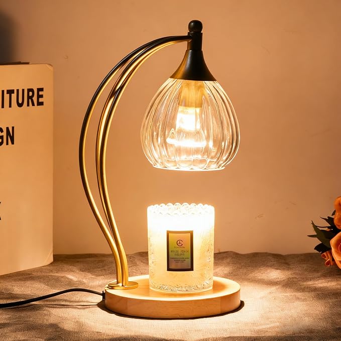 Candle Warmer Lamp with Timer - Dimmable Candle Warmer for Jar Candles-Electric Candles Warmers Light Birthday Gifts for Women Mom House Warming Gifts New Home Decor Gold and Transparent 2 Bulb