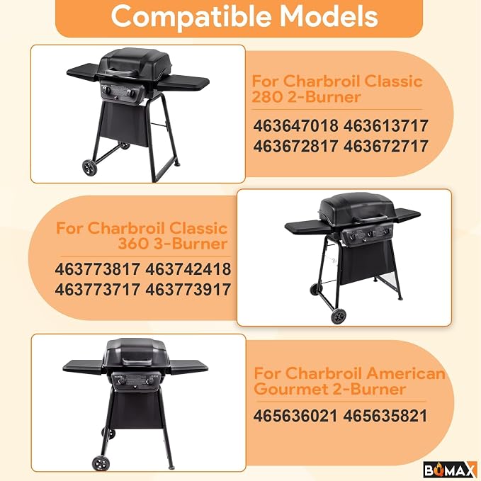 Grill Parts for Charbroil Classic 280 2-Burner Grill 463672817, 463672717, 463613717, 463647018, G320-0200-W1, G215-0203-W, Grill Burner & Heat Plates Kit for Charbroil Classic Replacement Parts