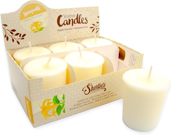 Pure Honeysuckle Soy Votive Candles - Scented with Essential & Natural Oils - 6 White Natural Votive Candle Refills - Flower & Floral Collection