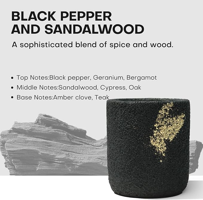 Scented Candles for Home, Soy Wax Candle, Non-Toxic Cement Jar Candles, Stress Relief, Housewarming Gifts, Highly Scented,Home Décor, Black Pepper and Sandalwood