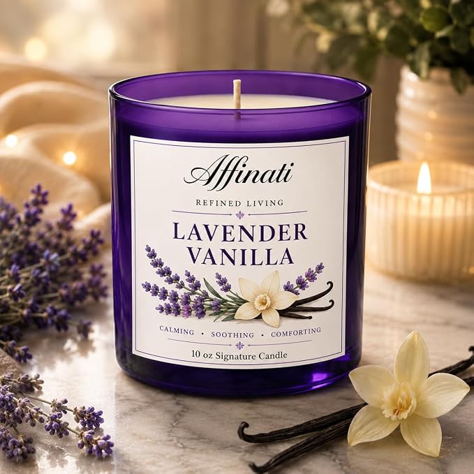 Affinati Lavender Vanilla Signature Candle - 10 oz Luxury Soy Blend Wax Candle, Long-Lasting Home Fragrance