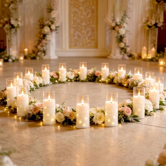 Flameless Candles,with Embedded Star String, Battery Operated Candles Flickering LED Pillar Candles with Remote Control and Timer, Home Decoration Add a Warm and Romantic Atmosphere，Set of 24 (White)