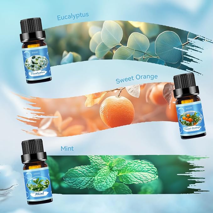 Clean Essential Oils Set for Diffuser & Candle Making | 6 Pack Premium Aromatherapy Oils Gift Set - Lavender, Eucalyptus, Mint, Sweet Orange, Lemongrass, Clean Cotton for Home
