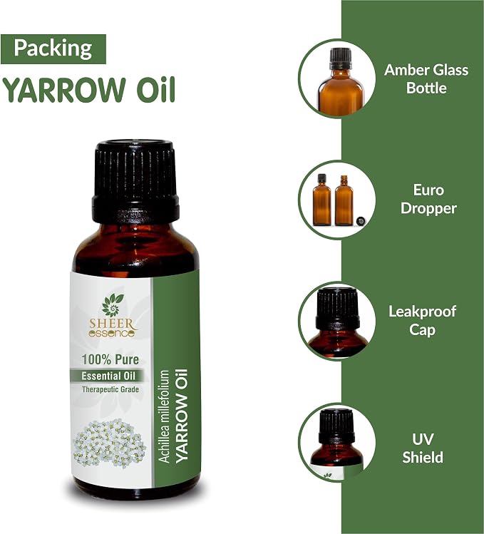 Yarrow Oil -(Achillea Millefolium)- Essential Oil 100% Pure Natural Undiluted Uncut Therapeutic Grade Oil 0.16 Fl.OZ