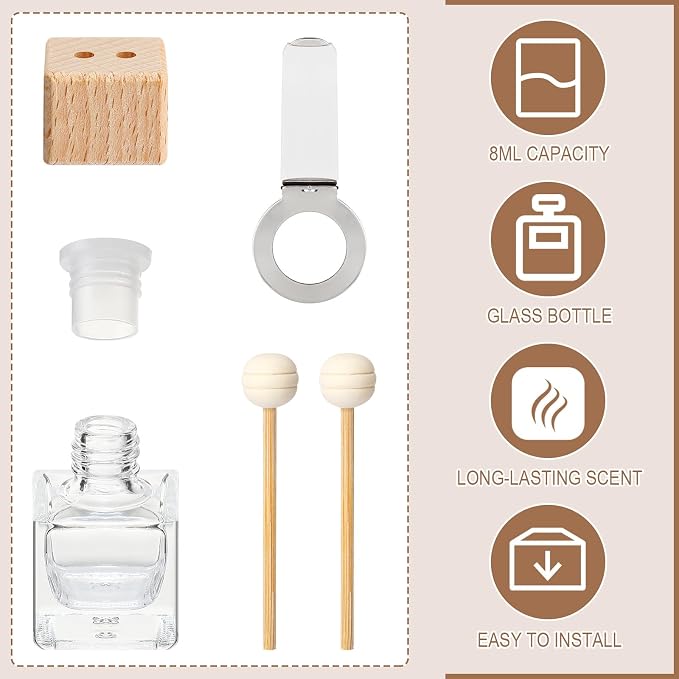 Zubebe 100 Pcs Car Diffuser Bottles Empty Bulk Vent Clip Car Air Freshener Diffuser for Essential Oil Perfume Glass Bottle with Wooden Caps Stick Fragrance Ornament (Colorless)