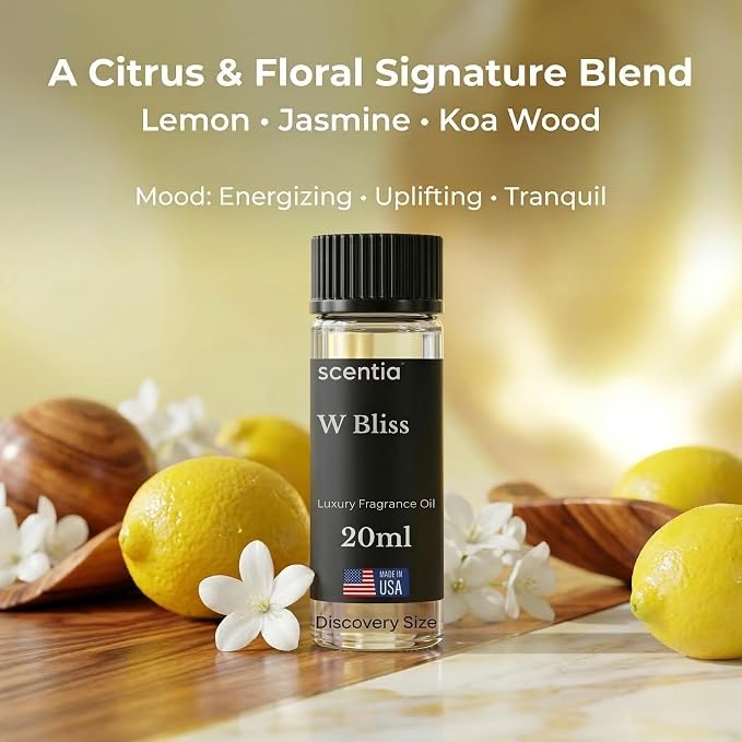 Scentia W Bliss (W Magic) Aromatherapy Oil for Diffuser – Hotel Scent Inspired by W Hotel – 20 mL – Bergamot, Lemongrass & Jasmine Natural Fragrance Oil for Waterless & Cold Air Diffusers, Made in USA