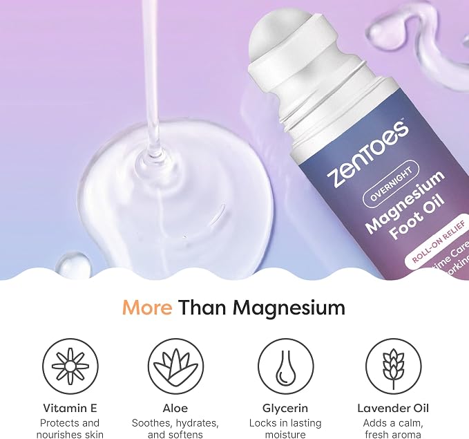 ZenToes Magnesium Oil for Feet | Targeted Tension Relief Roller Ball for Restless Legs & Feet | Magnesium Spray Alternative for Restful Sleep | Lavender & Mint Scent | 3.4oz