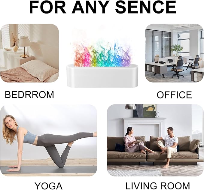 Flame Essential Oil Diffuser, 250ml Aromatherapy Humidifier with Sound-Reactive 7-Color LED Flame, Ultra-Quiet Cool Mist Maker, Remote, Timer, Auto-Off for Home, Bedroom, Office (White)