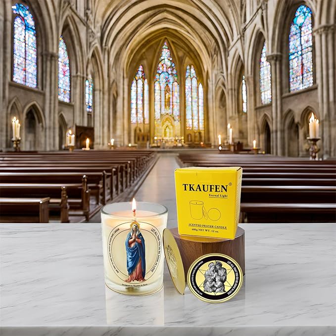 Mother Virgin Mary Rose Scented Candle 50 Hours with Warmer Ring│Natural Soy Wax│Family Protection, Guidance, Miraculous Blessing, Eternal Love, Grief Comfort│Design in Paris│3“×3.6”