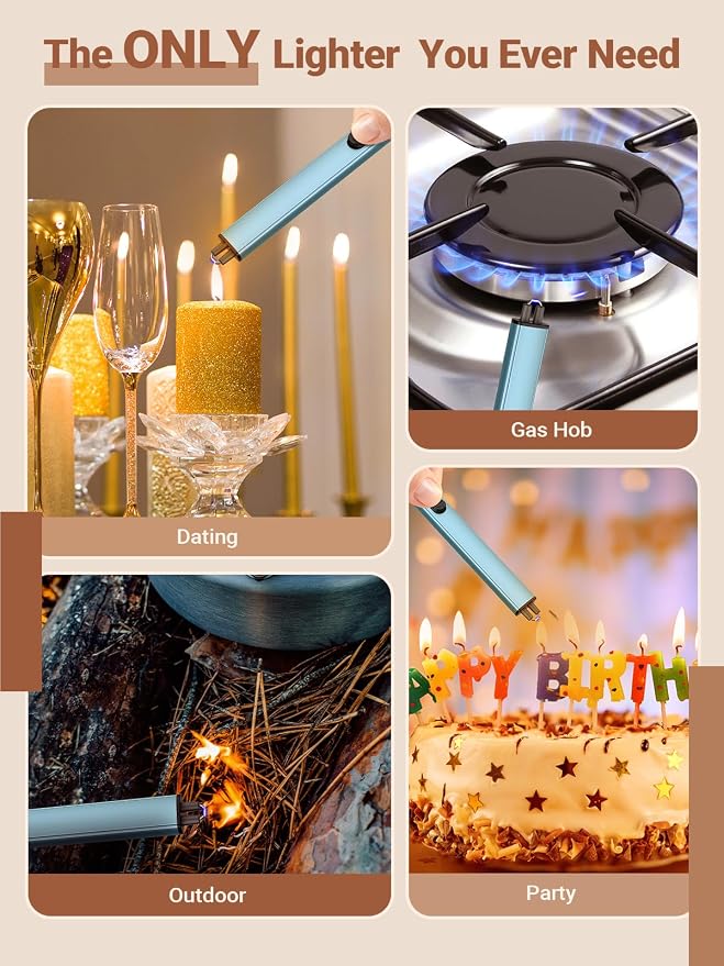 Candle Lighter Stocking Stuffers for Women Men, Electric Candle Lighter USB Rechargeable Graduation Gifts for Wife Girlfriend Safety Lock Long Lighters for Grill Kitchen BBQ Camping,Blue