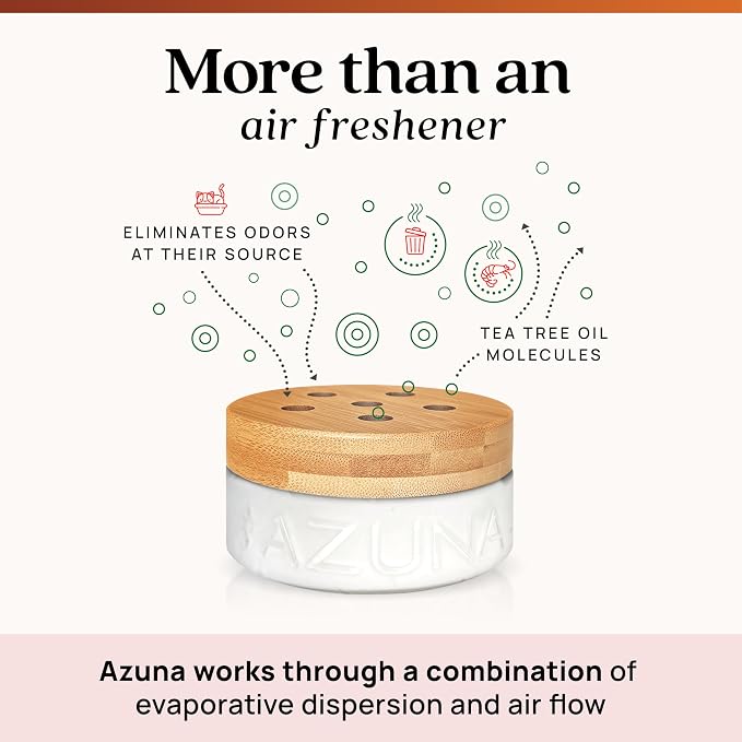 Azuna Air Freshener & Odor Eliminator for Strong Odor | 4 Room Kit Includes (4) Empty Luxe Glass Jars & 24oz Gel Refill with Tea Tree Essential Oil | Sandalwood Scent | Last 60-90 Days