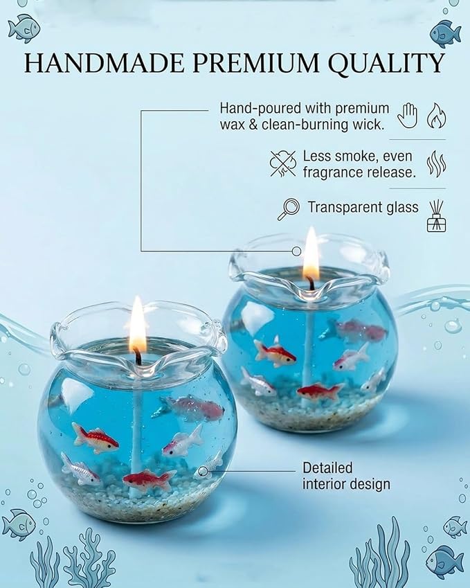Mini Bubble Fish Tank Candle Aesthetic Decor Cute Decorative Candles for Home Trendy Cozy Room Floating Freesia Scent Bedroom Velas Gifts Recuerdos Bougie Girl Wishes Box Party Favors(2PCS)