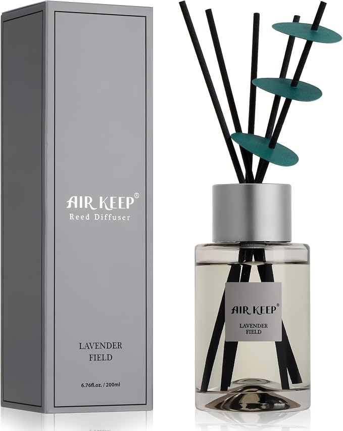 Airkeep Reed Diffuser/Grey Reed Diffuser Set/6.7 oz(200ml)/Lavender Field Oil Diffuser & Reed Diffuser Sticks/Home Decor & Office Decor, Fragrance and Gifts