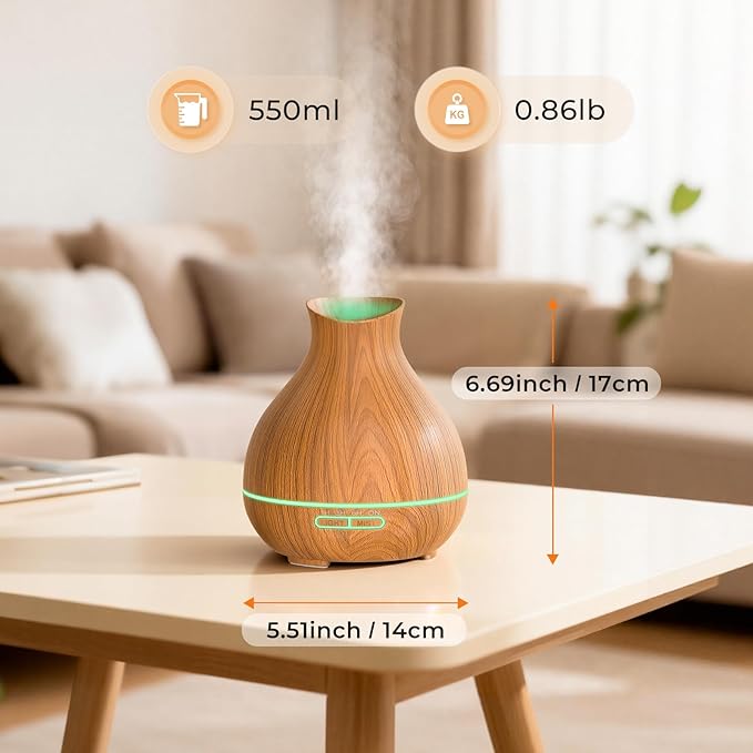 Aromatherapy Essential Oil Diffuser,2 PCS Humidifier with 550ml Lasting Mist Output Waterless Auto-Off Ultrasonic Diffusers 7 Color LED Lights Cool Mist Humidifier for Large Room, Home