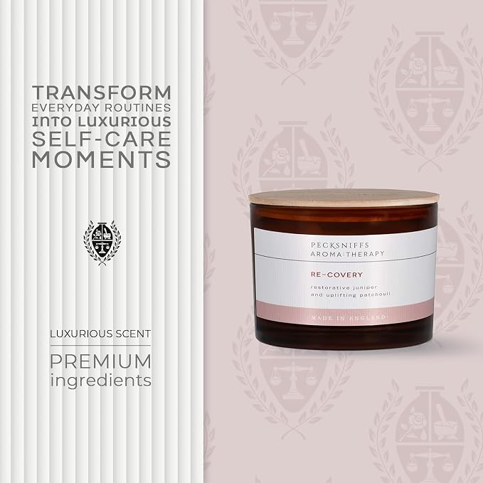 Pecksniff's Aromatherapy Re-Covery 3-Wick Candle, Juniper & Patchouli, Premium Spicy Pine Scent, Long-Lasting & Eco-Friendly, 285g