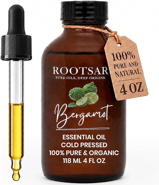 Bergamot Essential Oil – 100% Pure Organic Bergamot Oil, Cold Pressed, 4 FL OZ / 118 ML – Premium Essential Oil for Diffuser, Aromatherapy, Massage, Skin Care, Candle & Soap Making