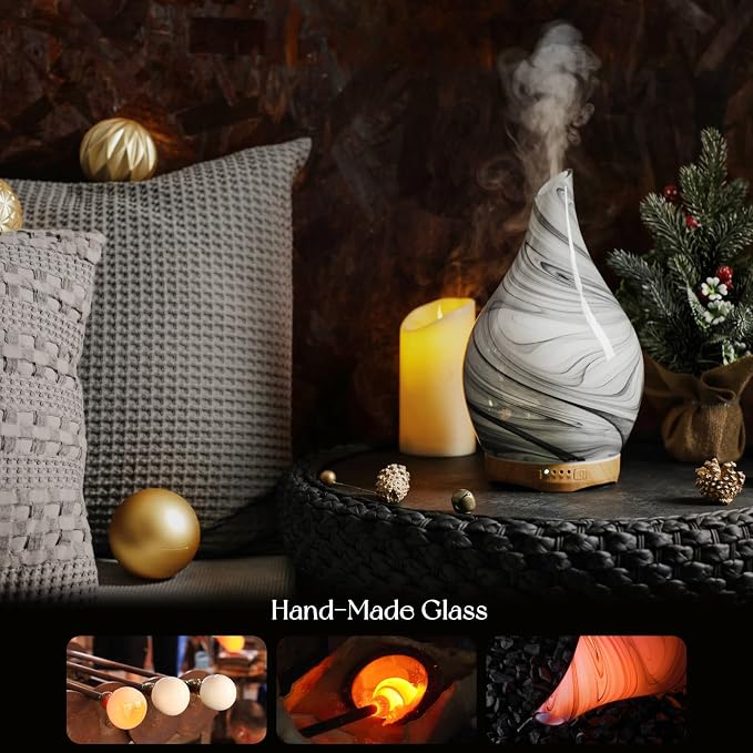 Porseme 280ml Essential Oil Diffuser Glass Color Changing Aroma Air Diffusers Aromatherapy Ultrasonic Cool Mist Humidifier 7 Running Hours Waterless Auto-Off for Sleeping, Yoga, Office, Spa (Ink)