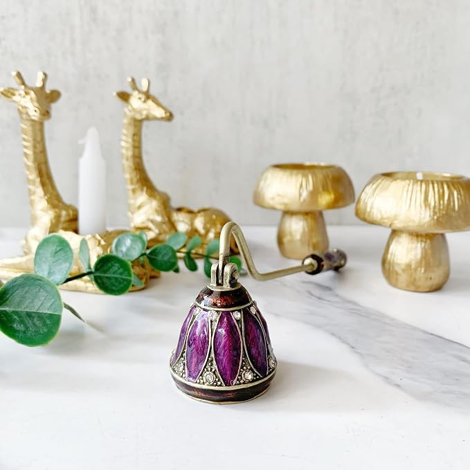 Purple Floral Candle Snuffer, Hand-Painted Metal Candle Extinguisher with Non-Slip Handle, Elegant Decorative Candle Tool for Hanukkah, Christmas, Birthdays