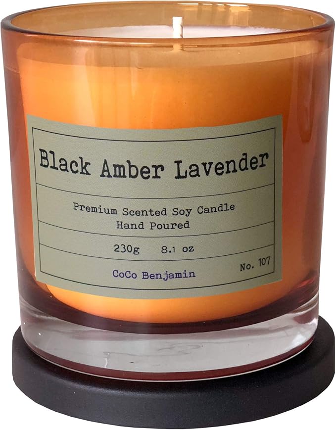 100% Natural Soy Wax Candle by CoCo Benjamin - Highly Scented & Hand-Poured Luxury Candle (Black Amber Lavender) - Clean Burning Cotton Wick